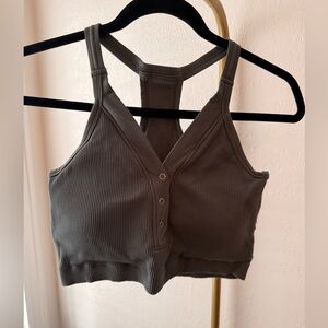 Gray Ribbed Seamless Sports Bra – Snap Front – Racerback – Size XL